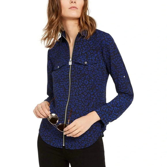 Michael Kors Tops - Michael Kors Twilight Blue Cheetah Print Top